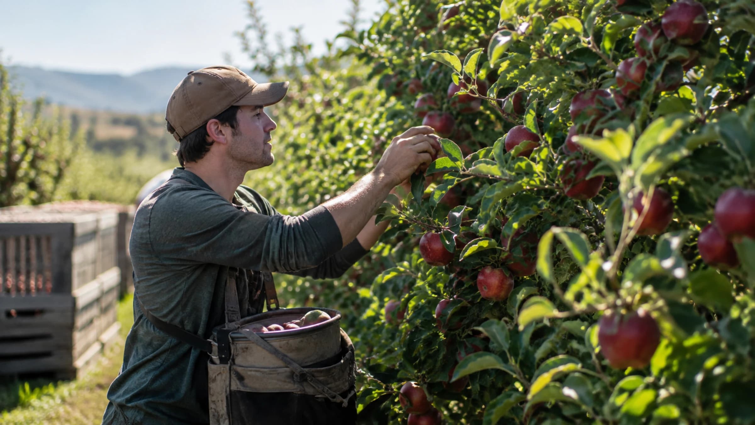 Backpacker doing farm work